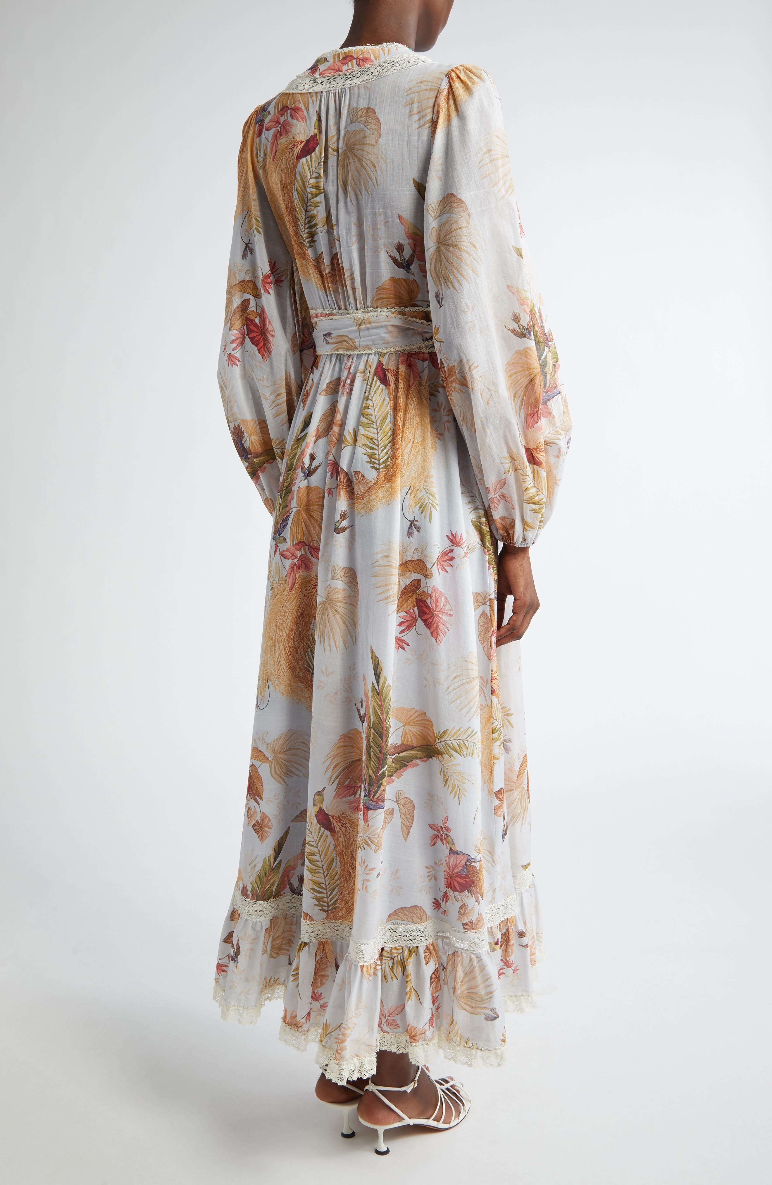 Zimmermann Ascension Frill Lace Trim Floral Long Sleeve Maxi Dress in Light Blue Palm Floral at Nord - 2