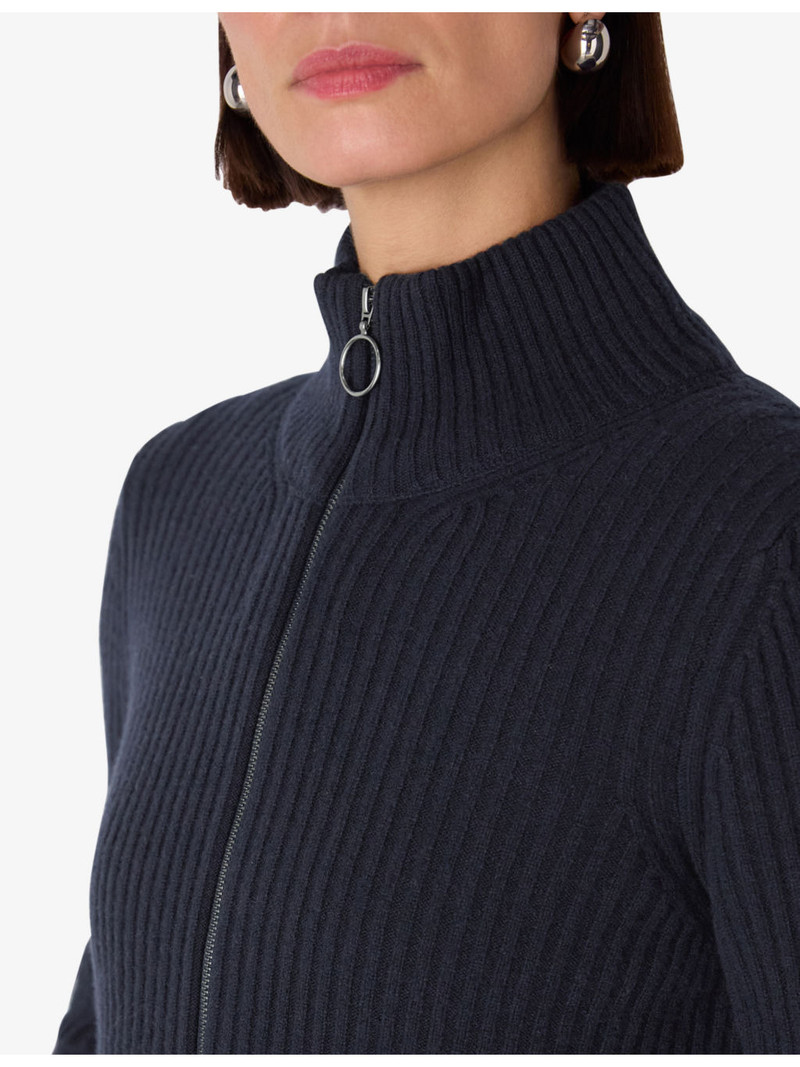 High-Neck Zipped Ribbed Wool Cardigan 5
