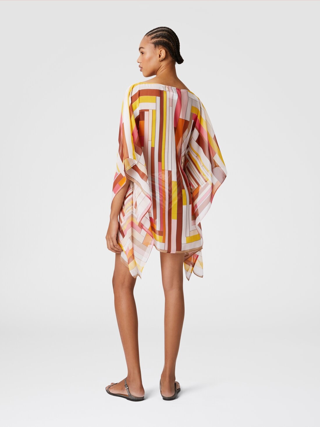 Short printed silk kaftan with wide sleeves - 3