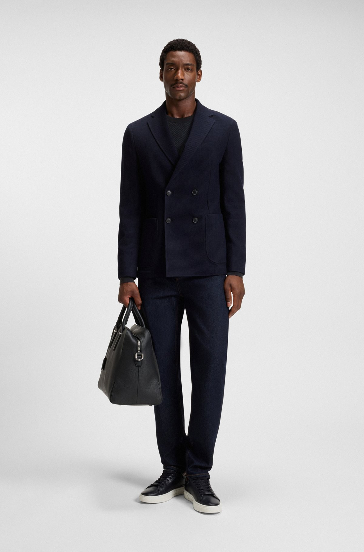 HERRINGBONE-STRUCTURED SWEATER IN VIRGIN WOOL AND COTTON - 4
