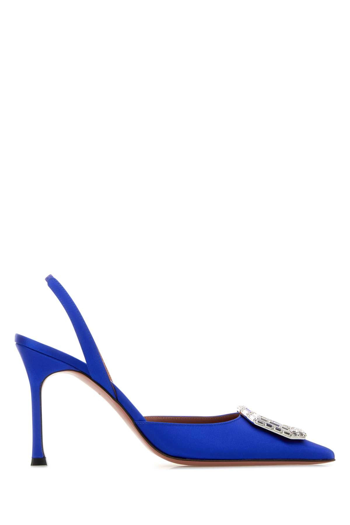 Amina Muaddi Women Electric Blue Satin Camelia Pumps - 1