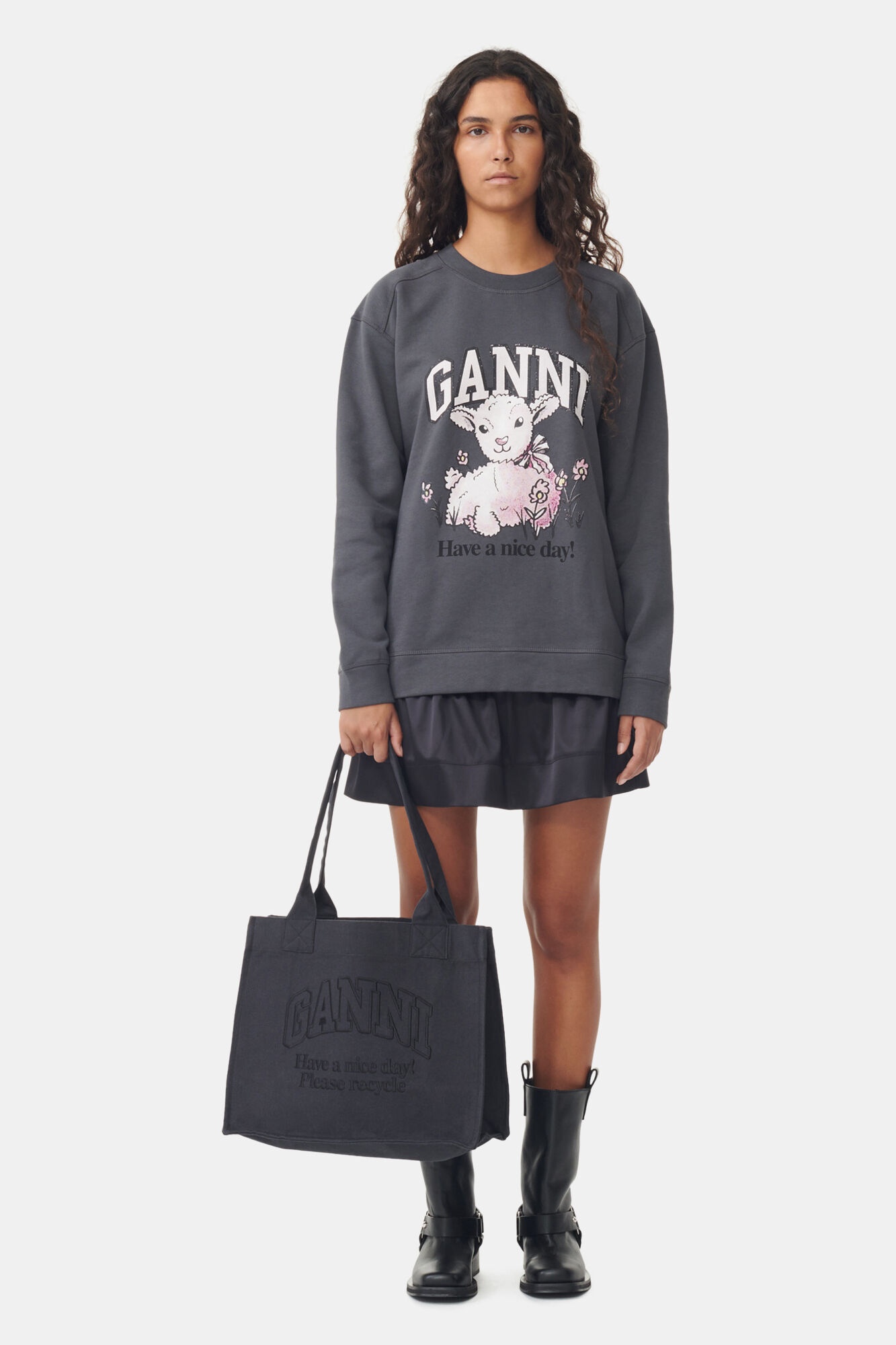 DARK GREY LARGE CANVAS TOTE BAG - 4