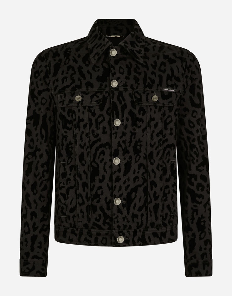 Stretch denim jacket with leopard print - 3