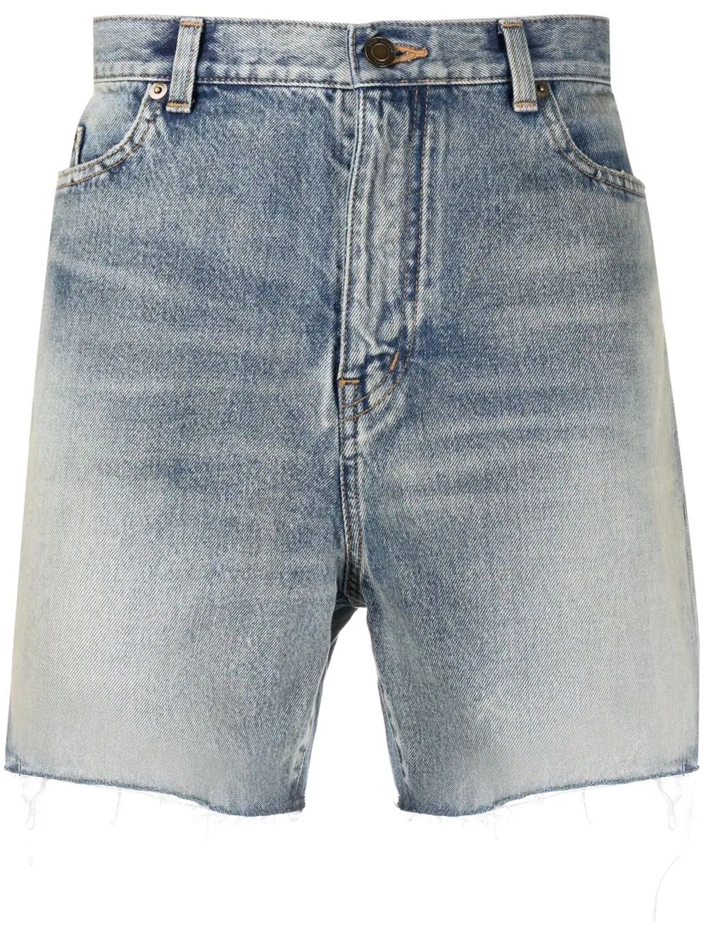 raw-edge cotton denim shorts - 1