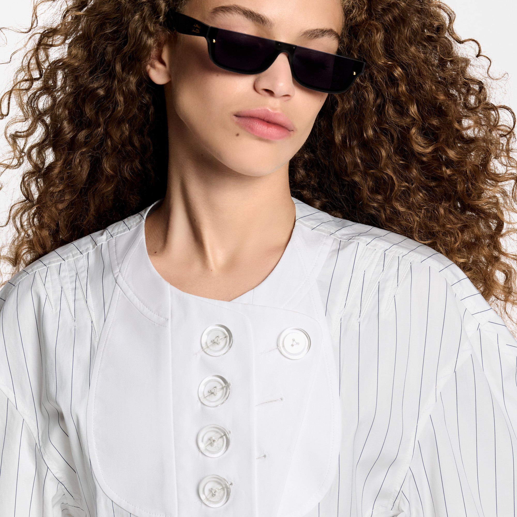 Bib Front Striped Blouse - 4
