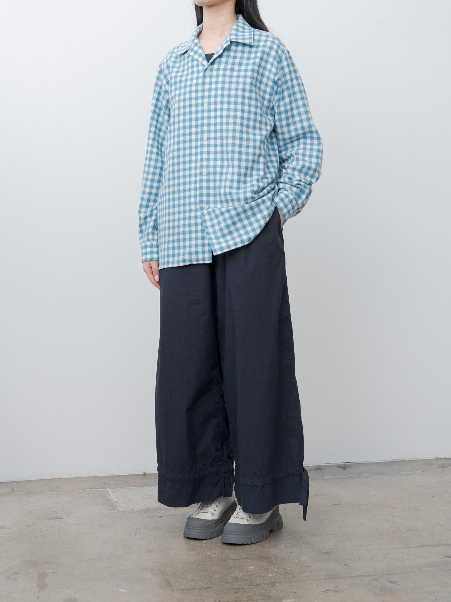 Airy Smooth Cashmere Shirt Blouson - Light Blue Gingham Check - 5