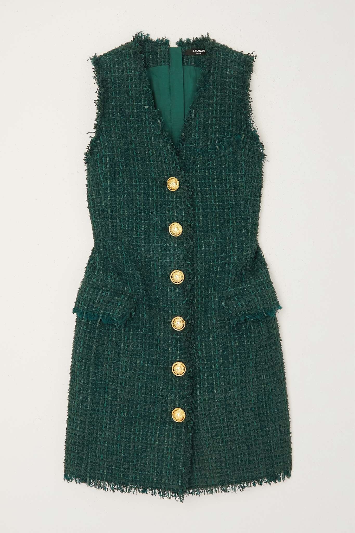 Button-embellished tweed mini dress - 1