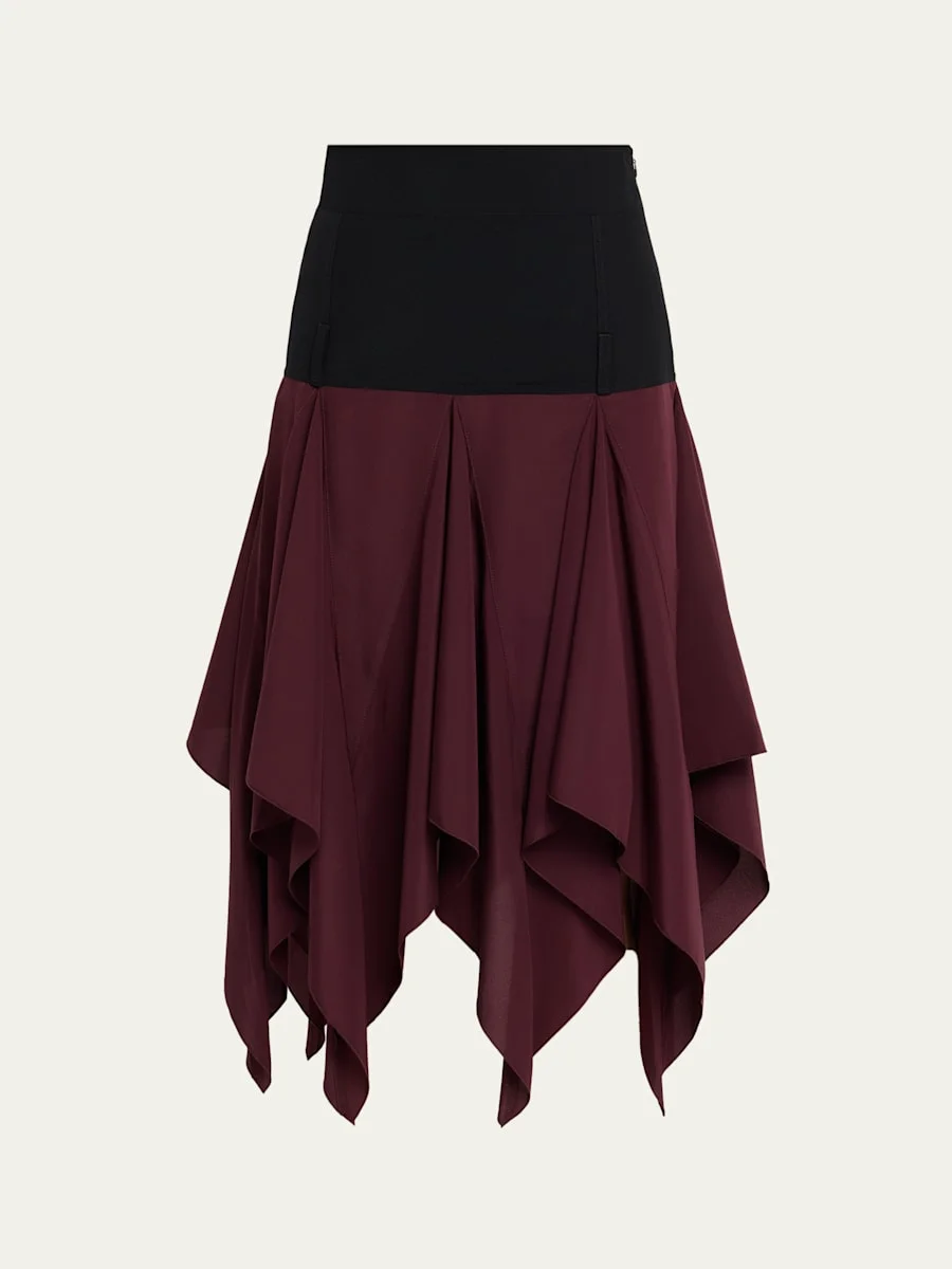 Bicolor Handkerchief Godet Midi Skirt - 1
