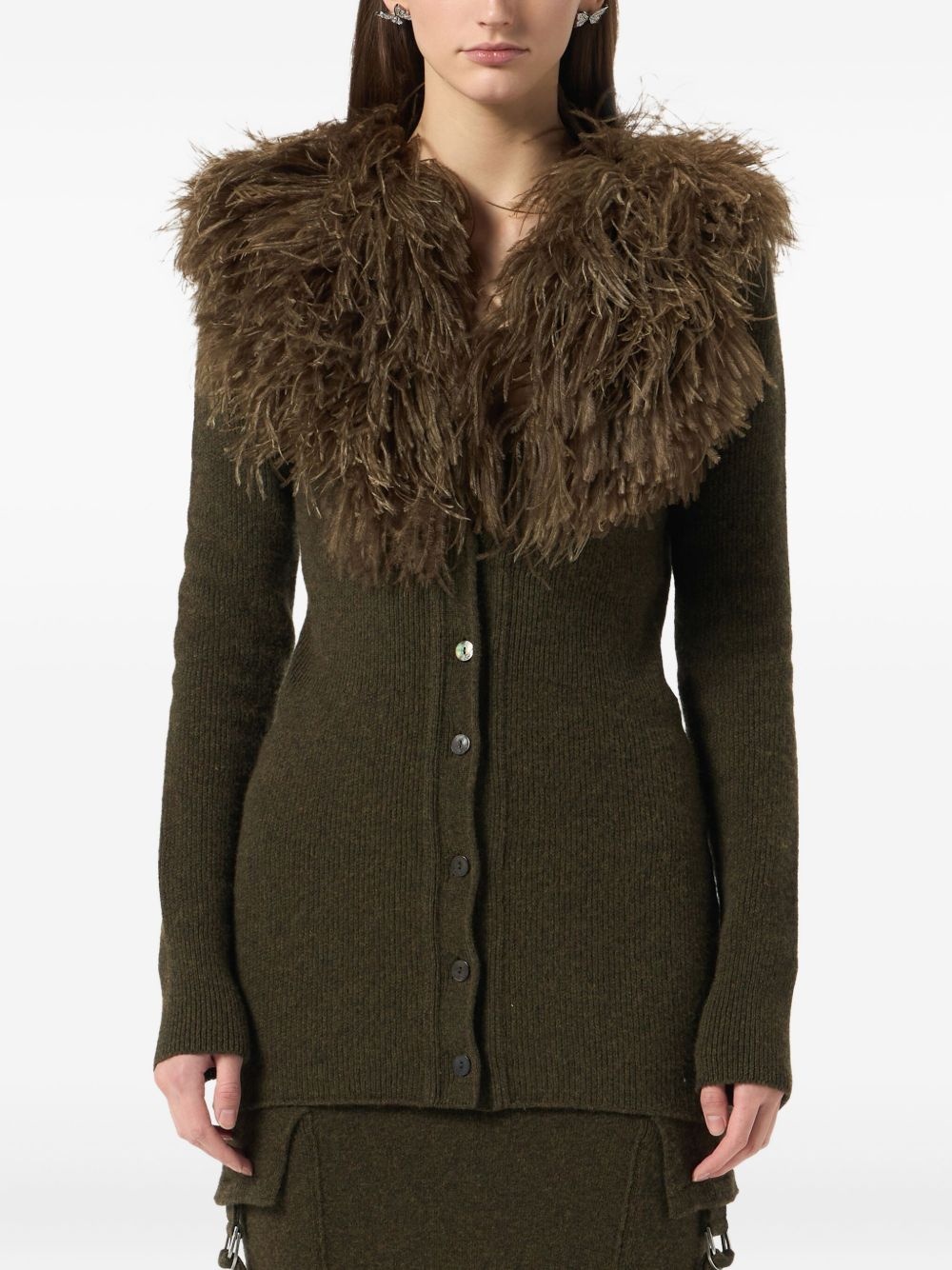 feather-embellished wool cardigan - 3