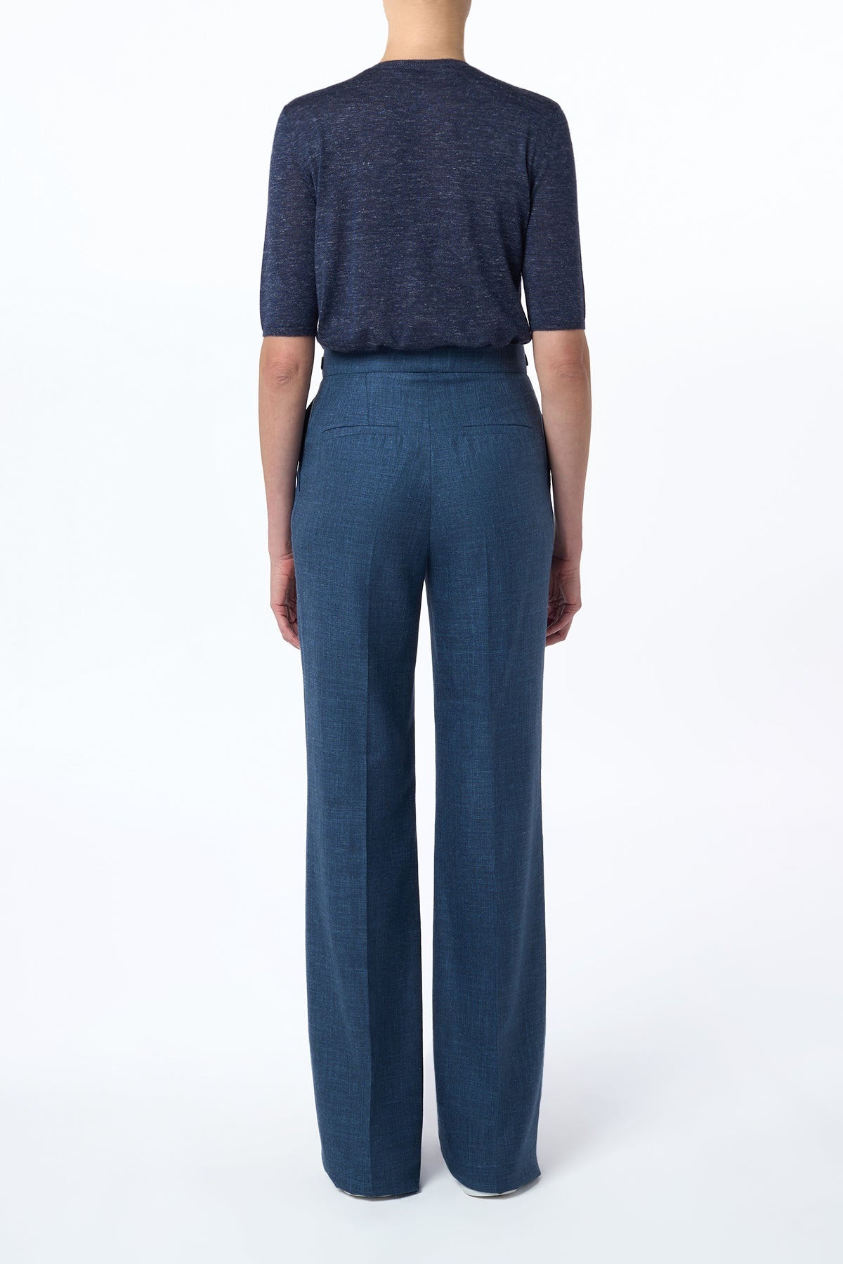 Vesta Flared Pant in Denim Virgin Wool Silk with Linen - 4