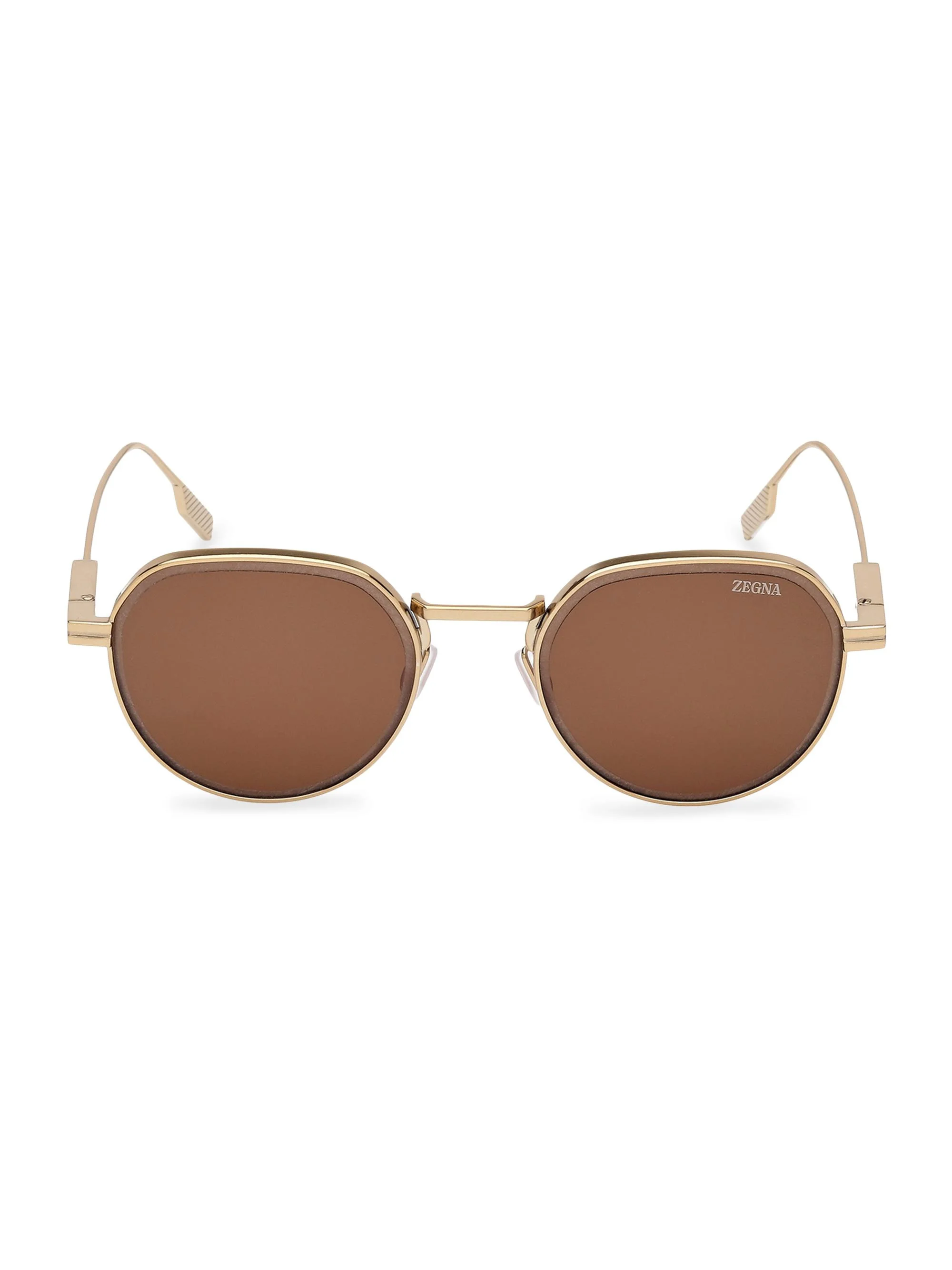 Men's 52MM Round Sunglasses - Light Gold Amber Brown - 1
