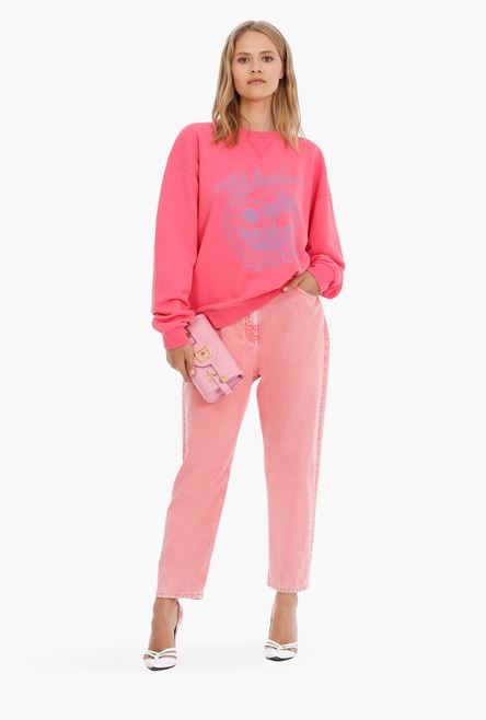 Pink cotton sweatshirt with lilac Balmain logo - 2
