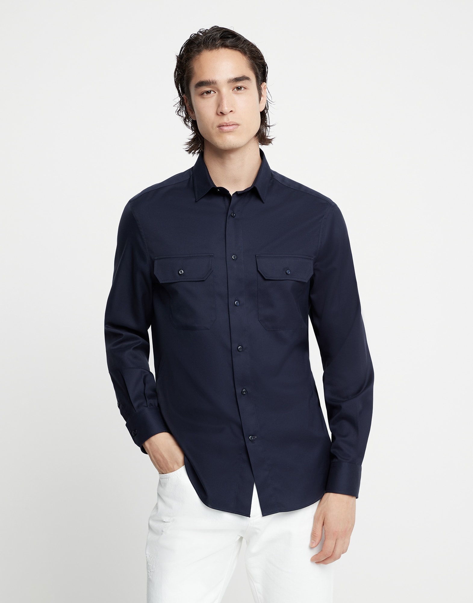 Twill easy fit shirt with chest pockets - 1