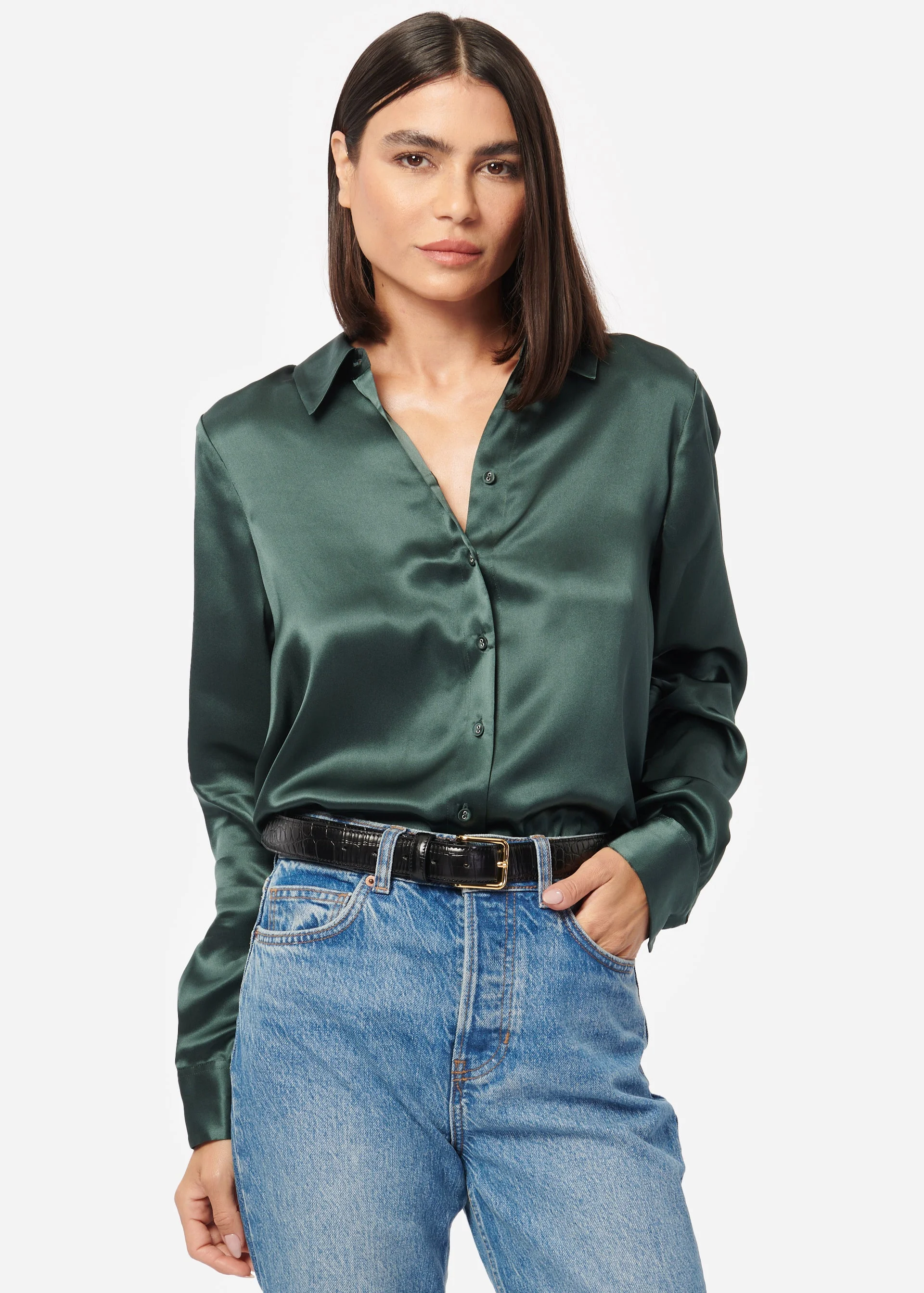 CROSBY SILK BLOUSE HUNTER - 1