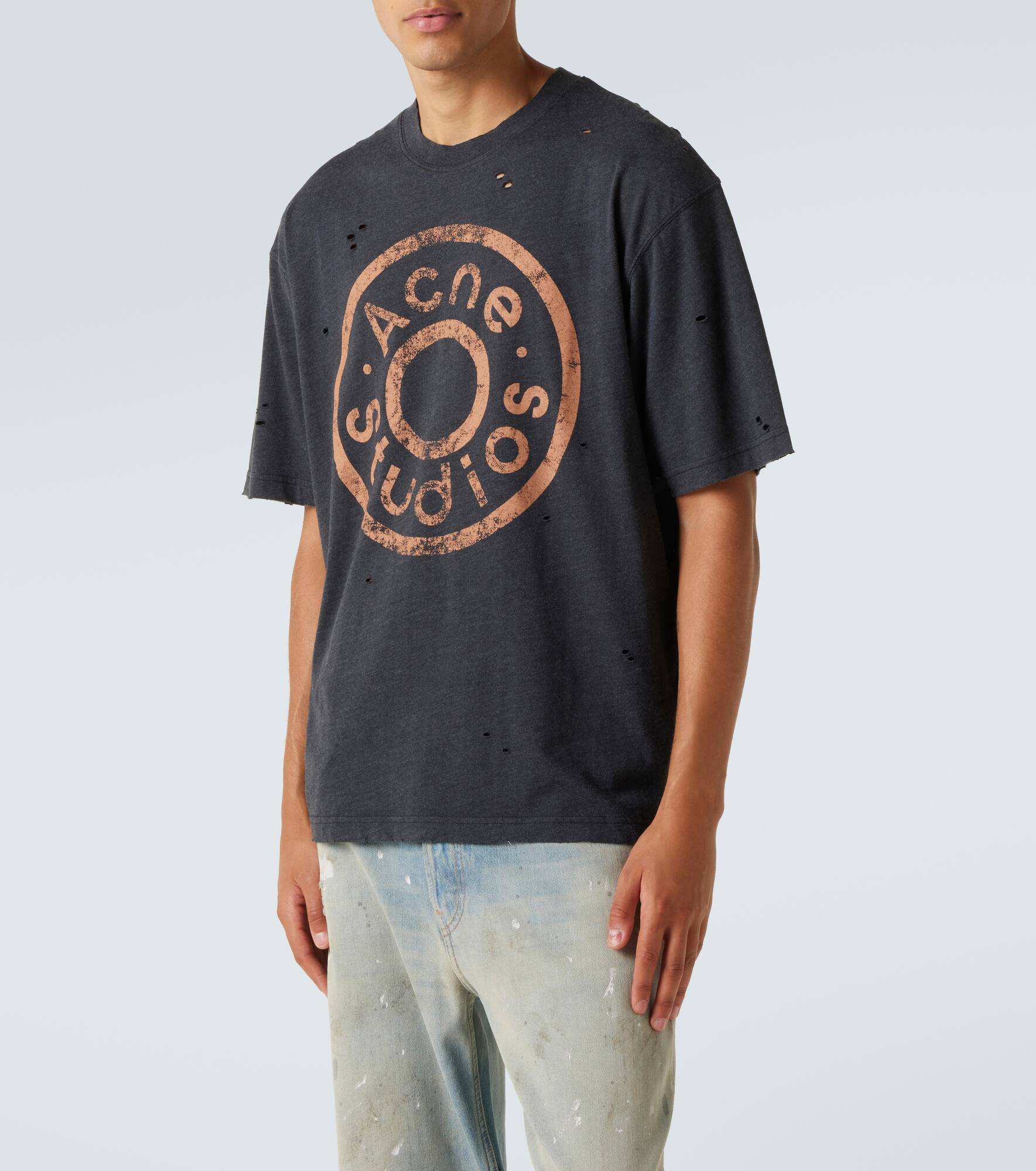 Logo distressed cotton-blend jersey T-shirt - 3