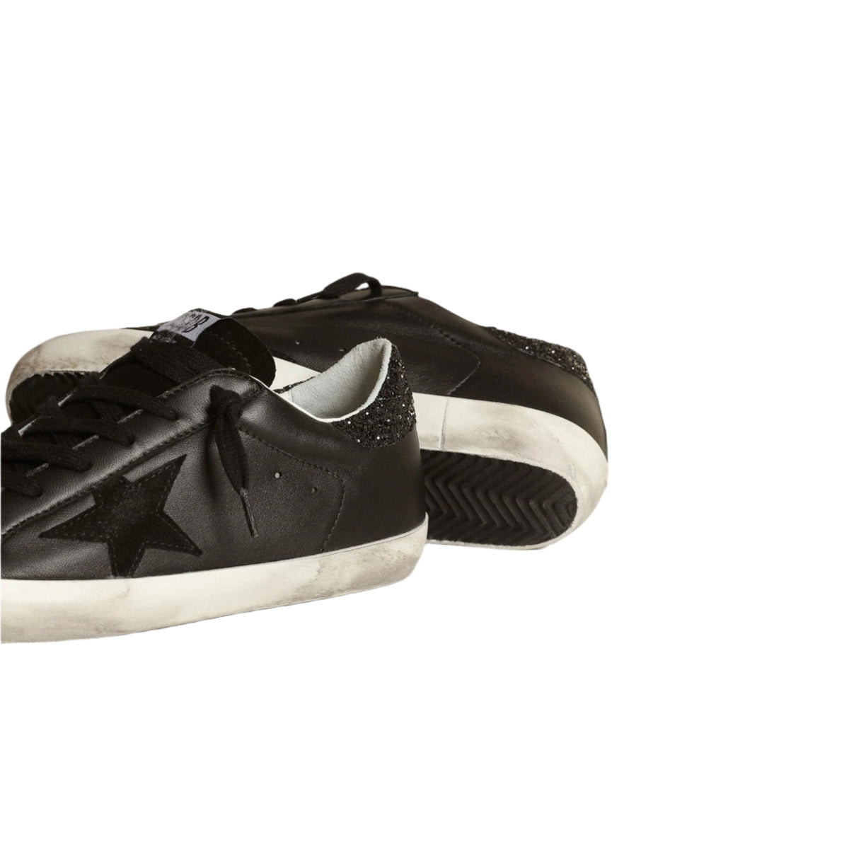 WOMEN'S SUPER-STAR NAPPA LEATHER SNEAKERS W/GLITTER STAR (BLACK) - 3