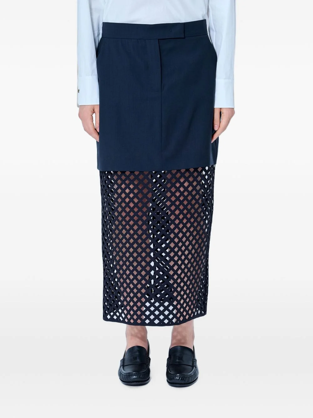 cut-out overlay woold midi skirt - 1