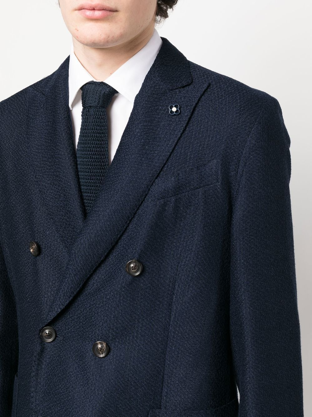 double-breasted logo-plaque blazer - 5