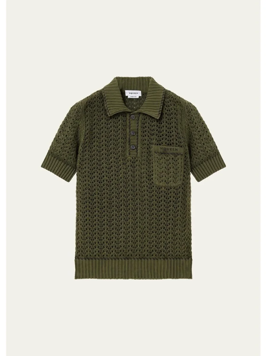 Men's Cotton Crochet Pocket Polo Shirt - 1