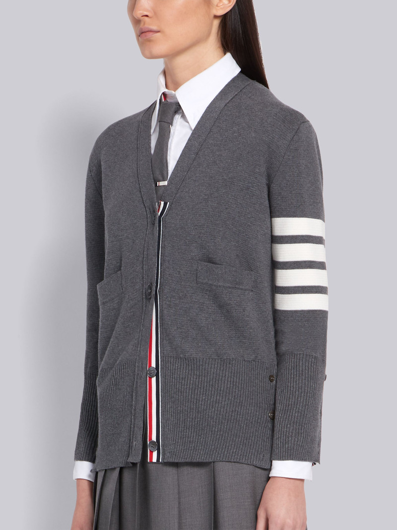 Thom Browne Medium Grey Cotton Crepe V-Neck 4-Bar Cardigan outlook