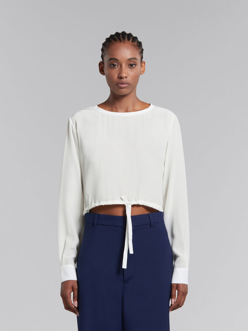 WHITE CRÊPE DE CHINE DRAWSTRING TOP 2