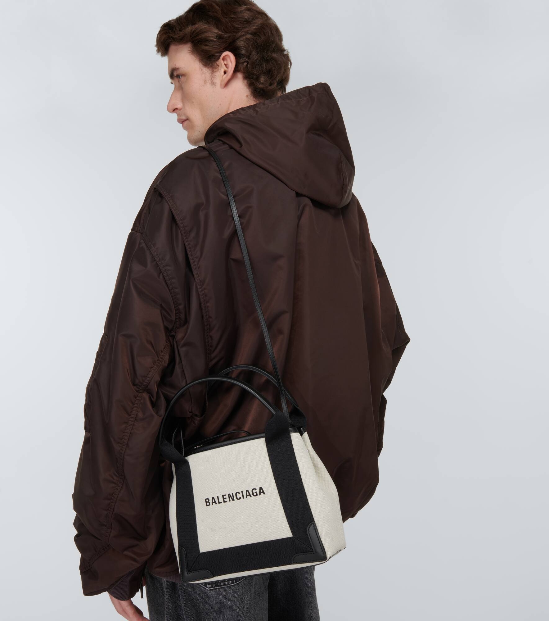Cabas leather-trimmed canvas tote bag - 3