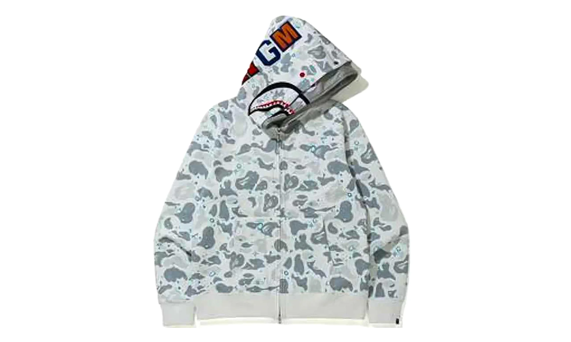Space Camo Shark Full Zip Double Hoodie "White Multi" BAPE056 - 1
