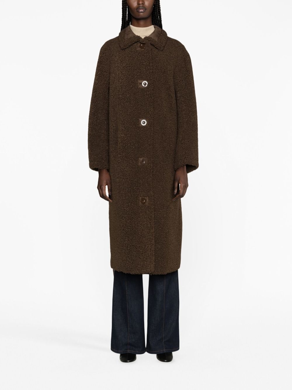 straight-point collar faux-shearling coat - 2