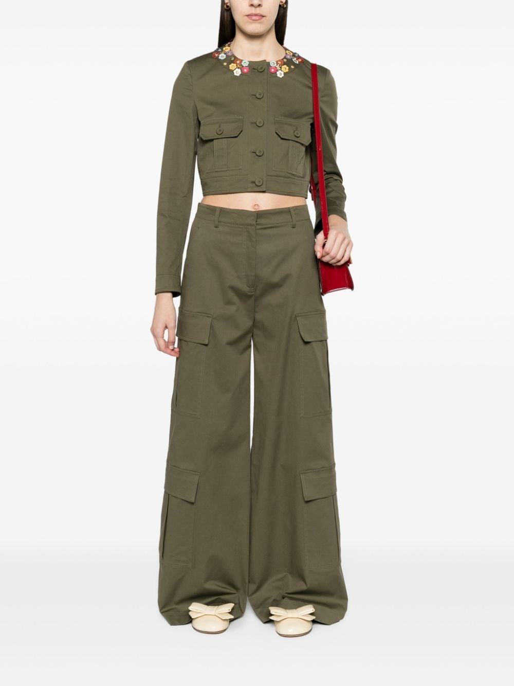 floral-appliquÃ© cropped jacket - 2