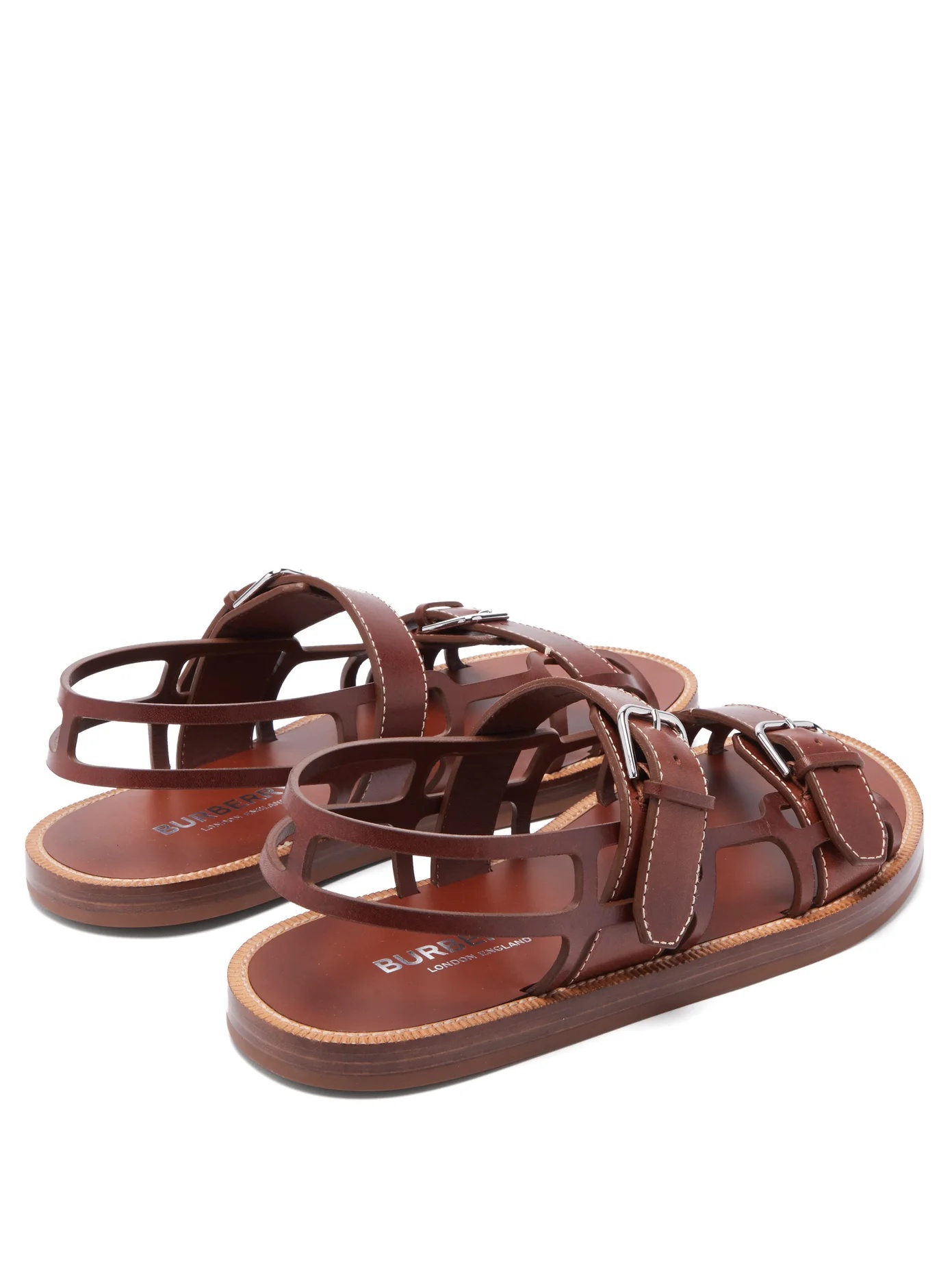 Caged contrast-stitch leather sandals - 4