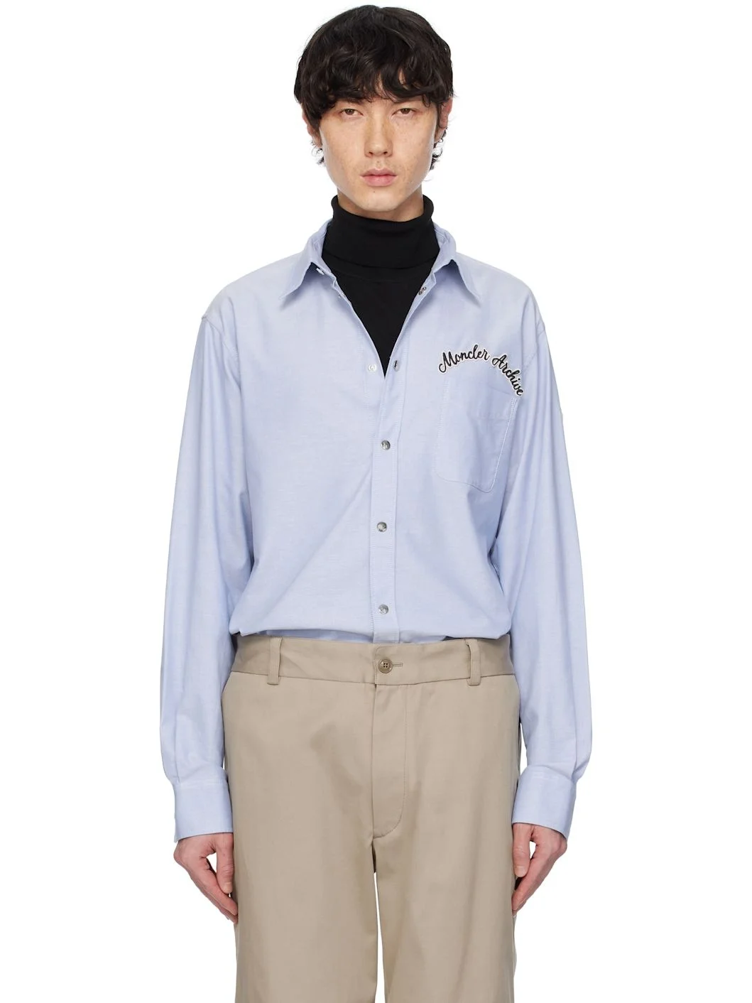 Blue Embroidered Logo Oxford Cotton Shirt - 1