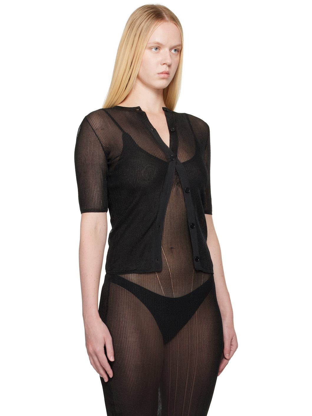 Black Knit Technical Cardigan - 2