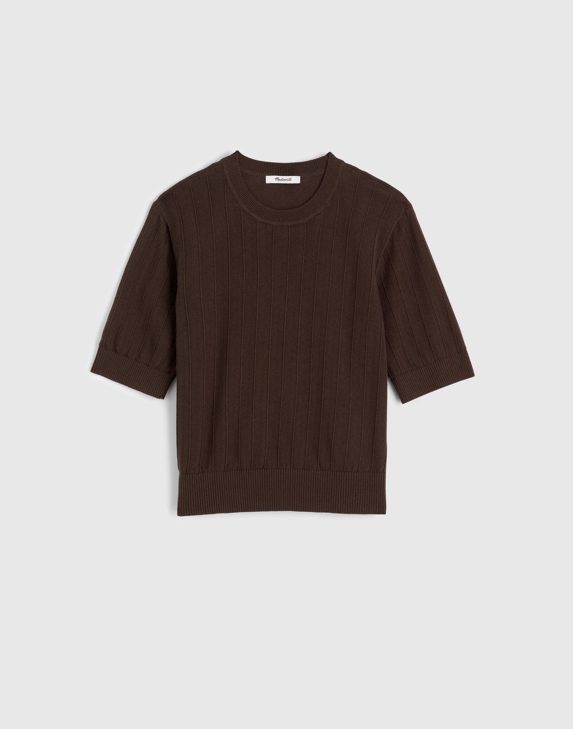 Pointelle-Stitch Crewneck Sweater Tee - 1