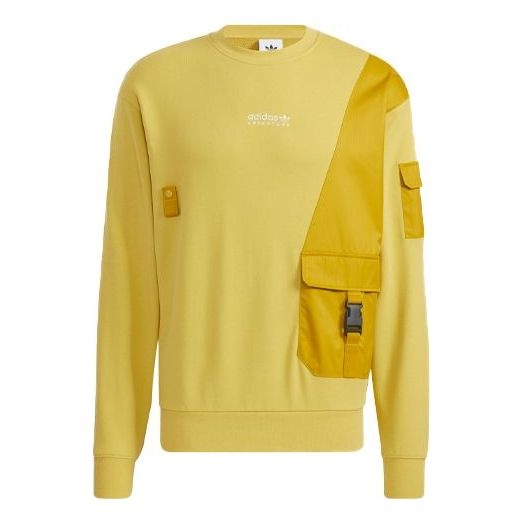 Men's adidas originals Contrasting Colors Big Pocket Splicing Knit Sports Round Neck Pullover Yellow - 1