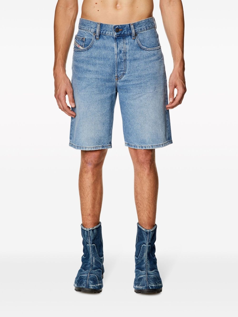 logo-patch straight-leg denim shorts - 3