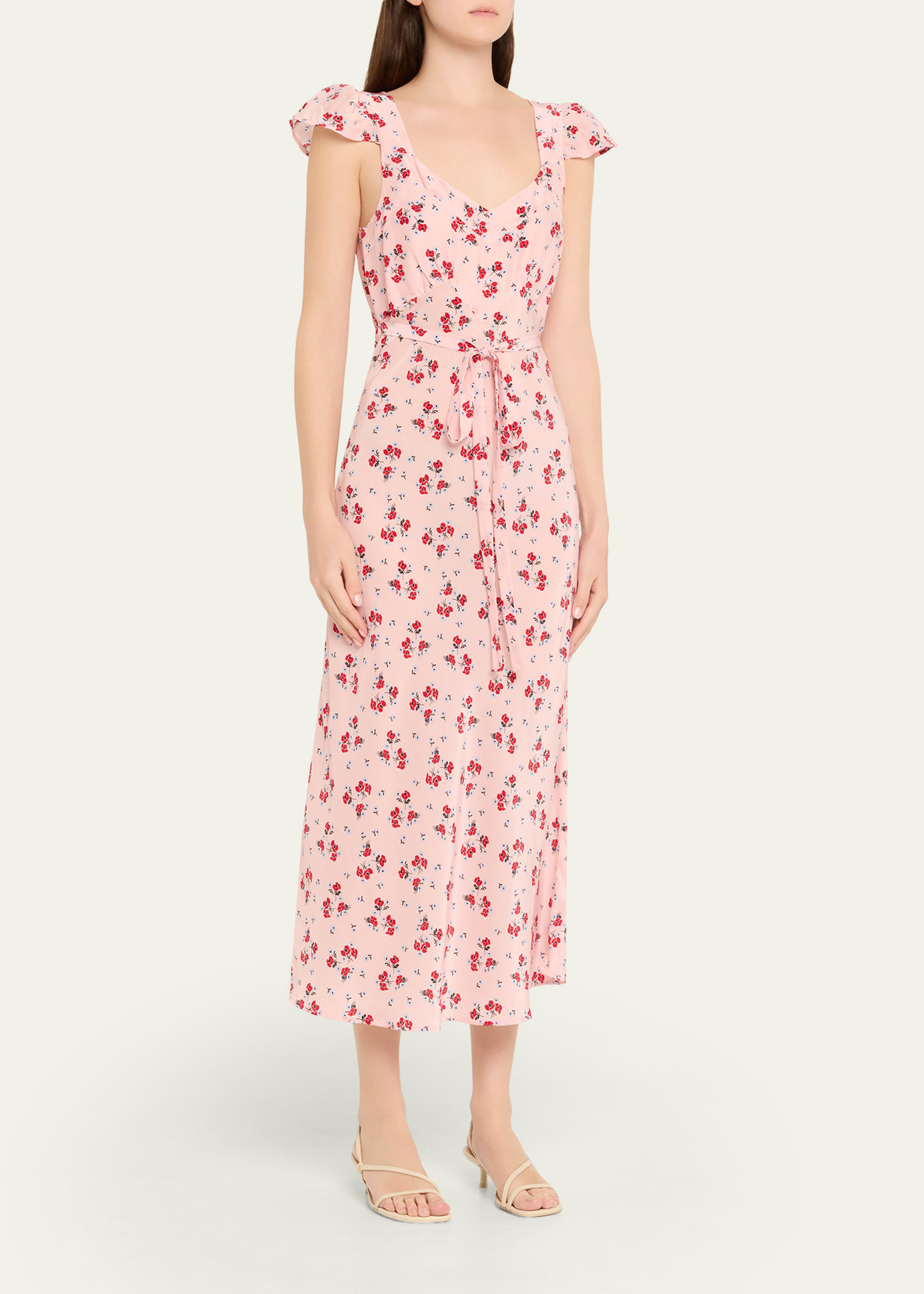 Aurora Floral Flutter-Sleeve Midi Dress - 4