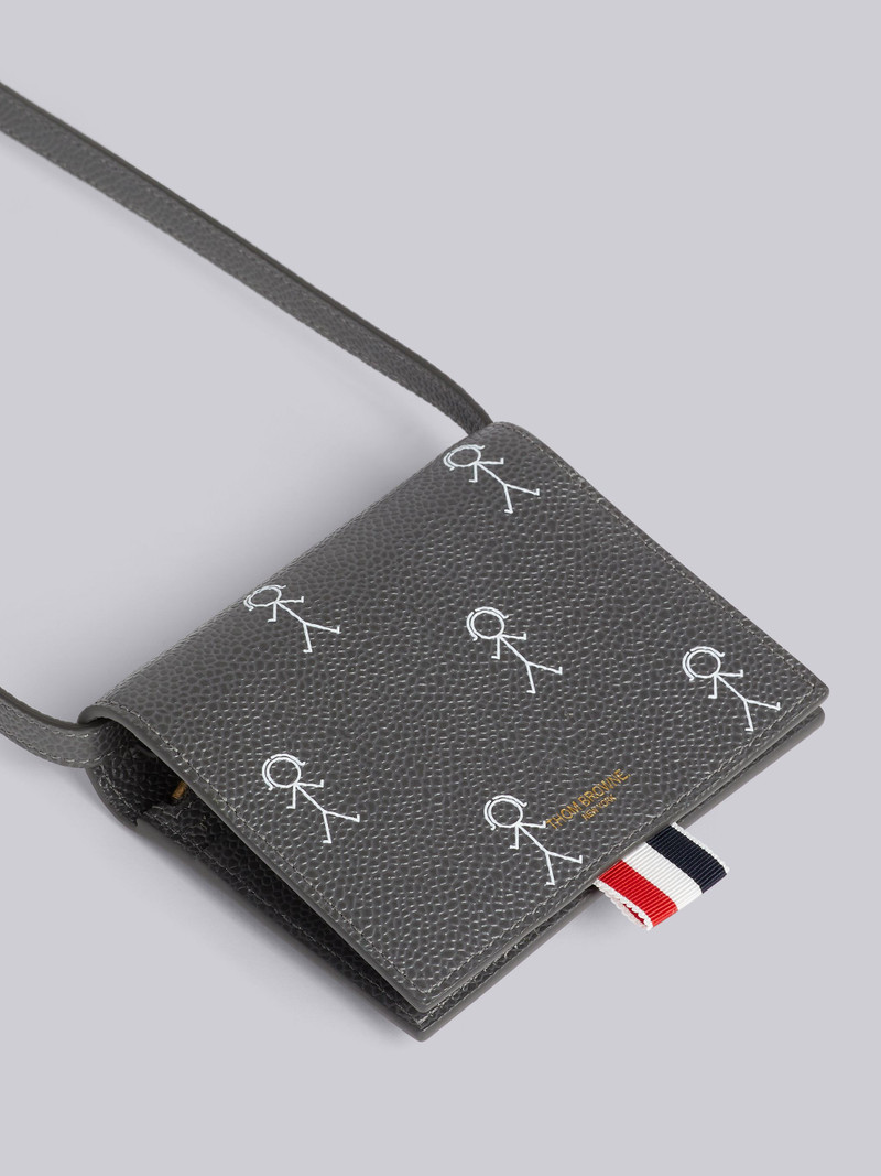 Thom Browne Dark Grey Pebble Grain Leather 3D Mrs. Thom Icon Print Bifold Cardholder With Shoulder Strap outlook