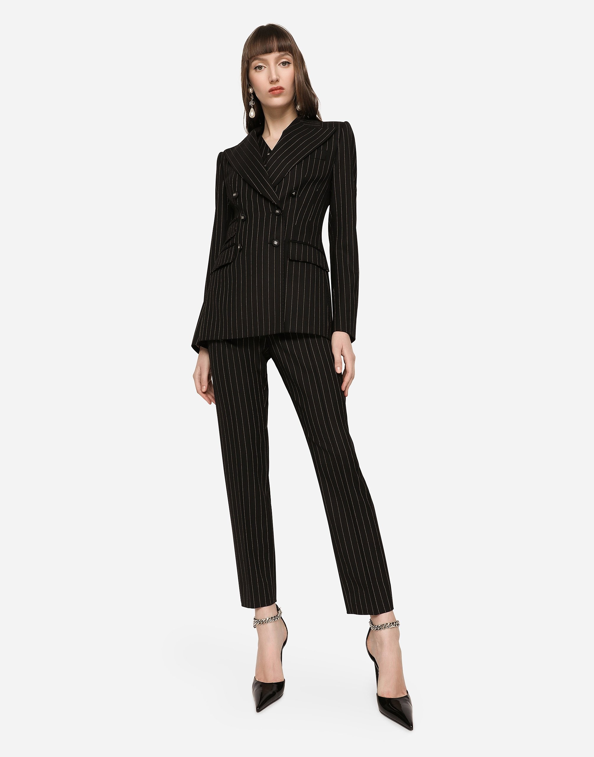 High-waisted pinstripe twill pants - 5