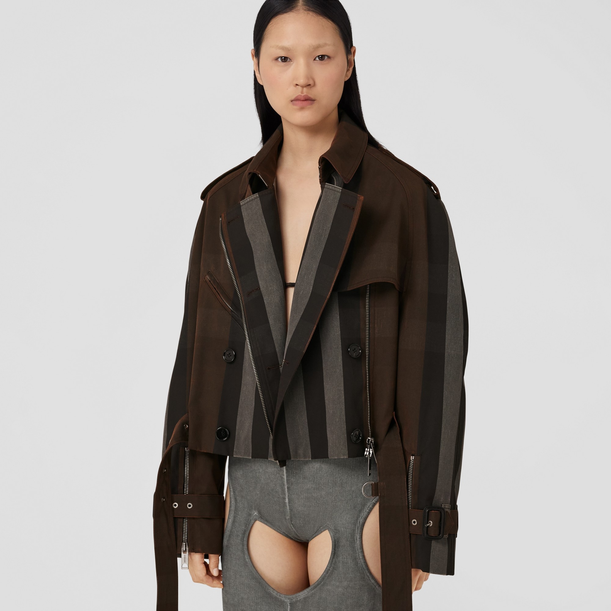 Check Cotton Blend Reconstructed Biker Jacket - 7