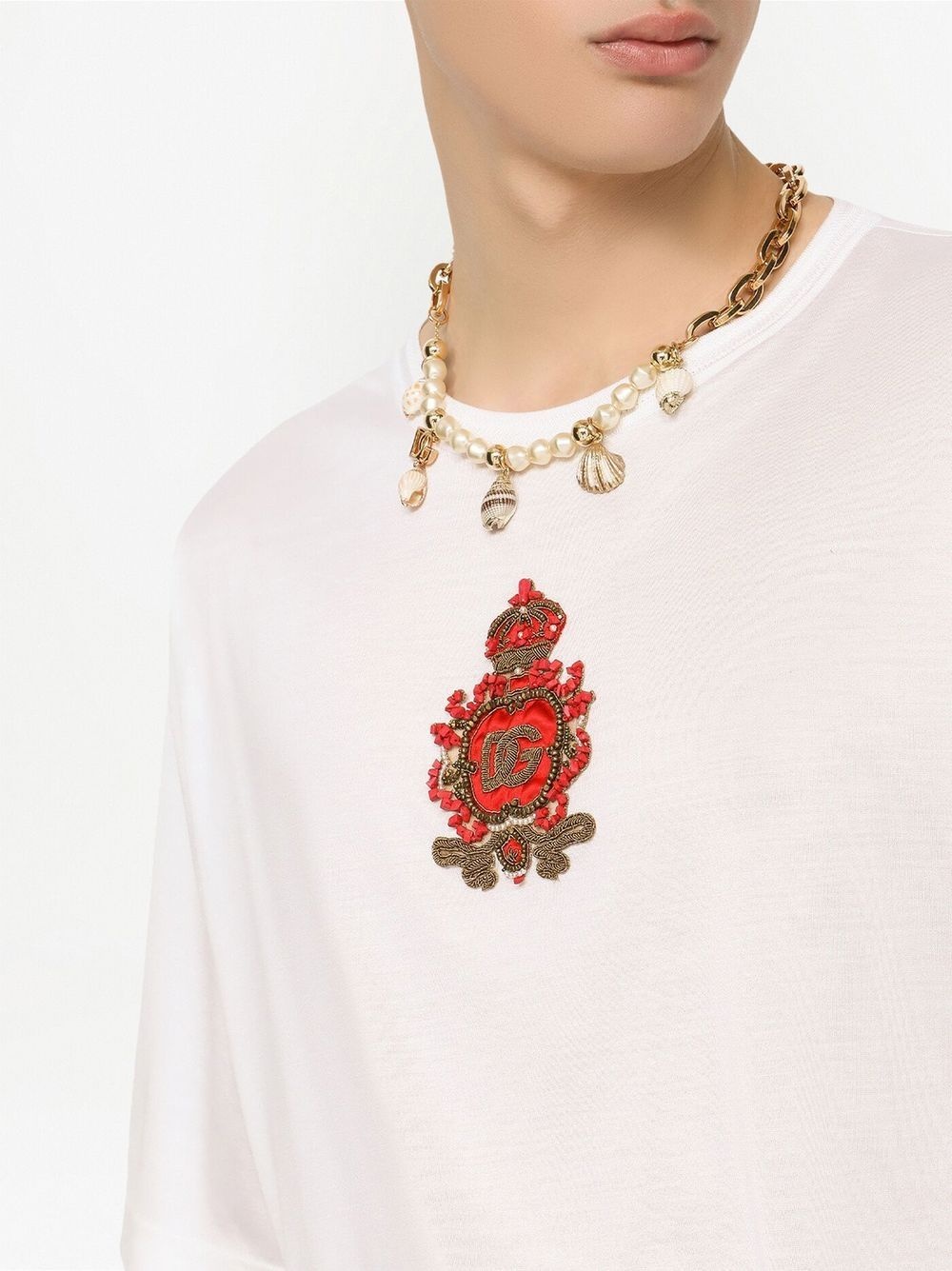 heraldic logo-patch silk T-shirt - 5