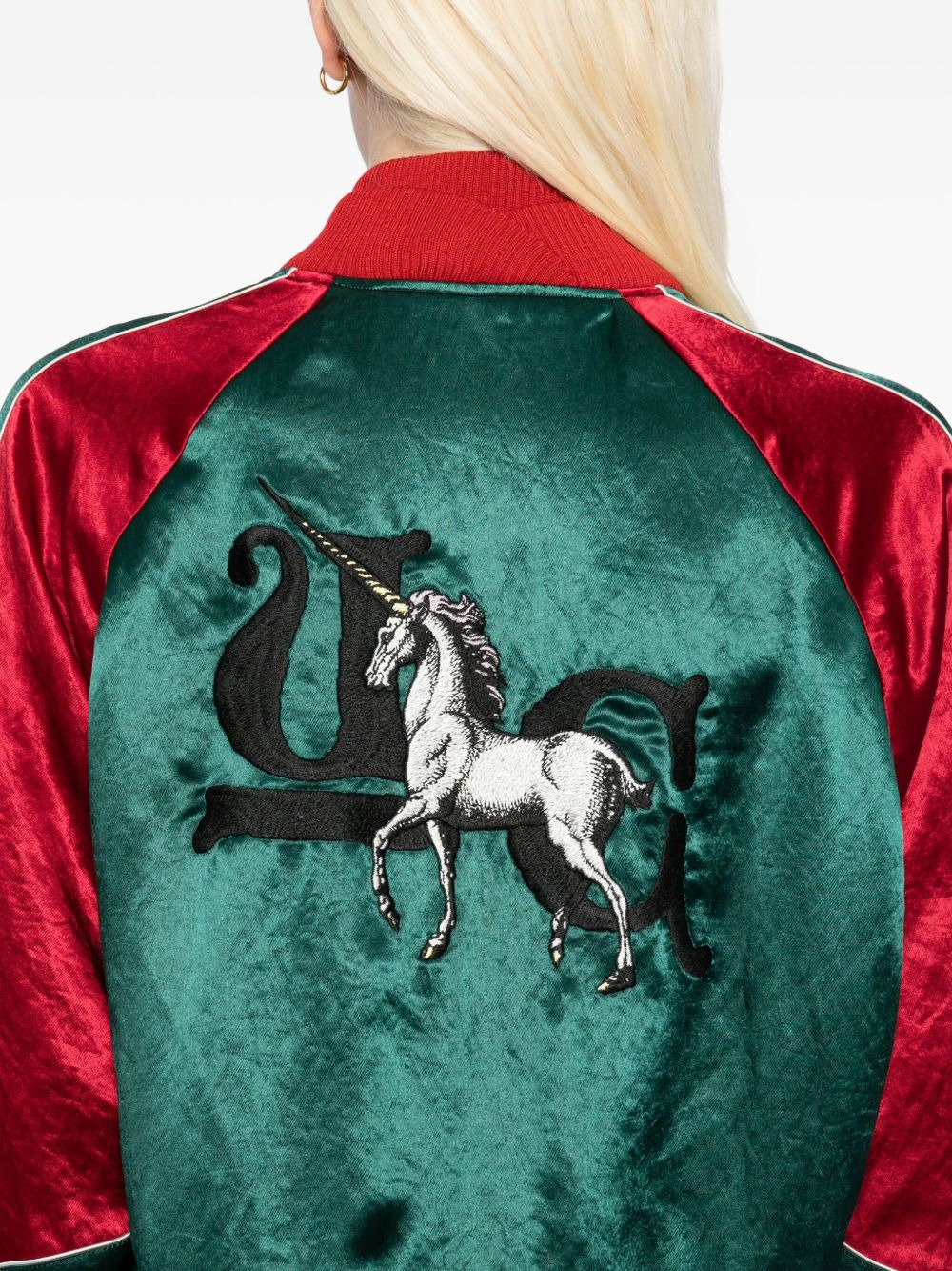 unicorn-embellished satin bomber jacket - 5