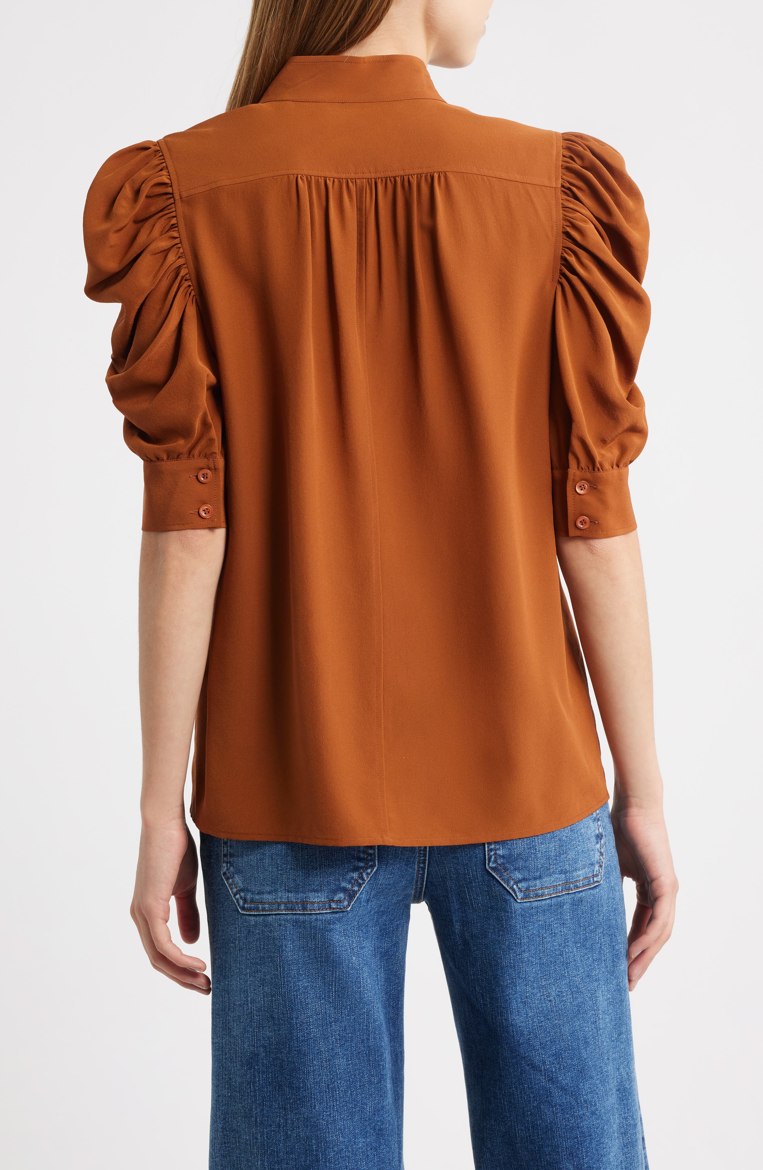 FRAME Gillian Silk Button-Up Shirt in Rust at Nordstrom - 2