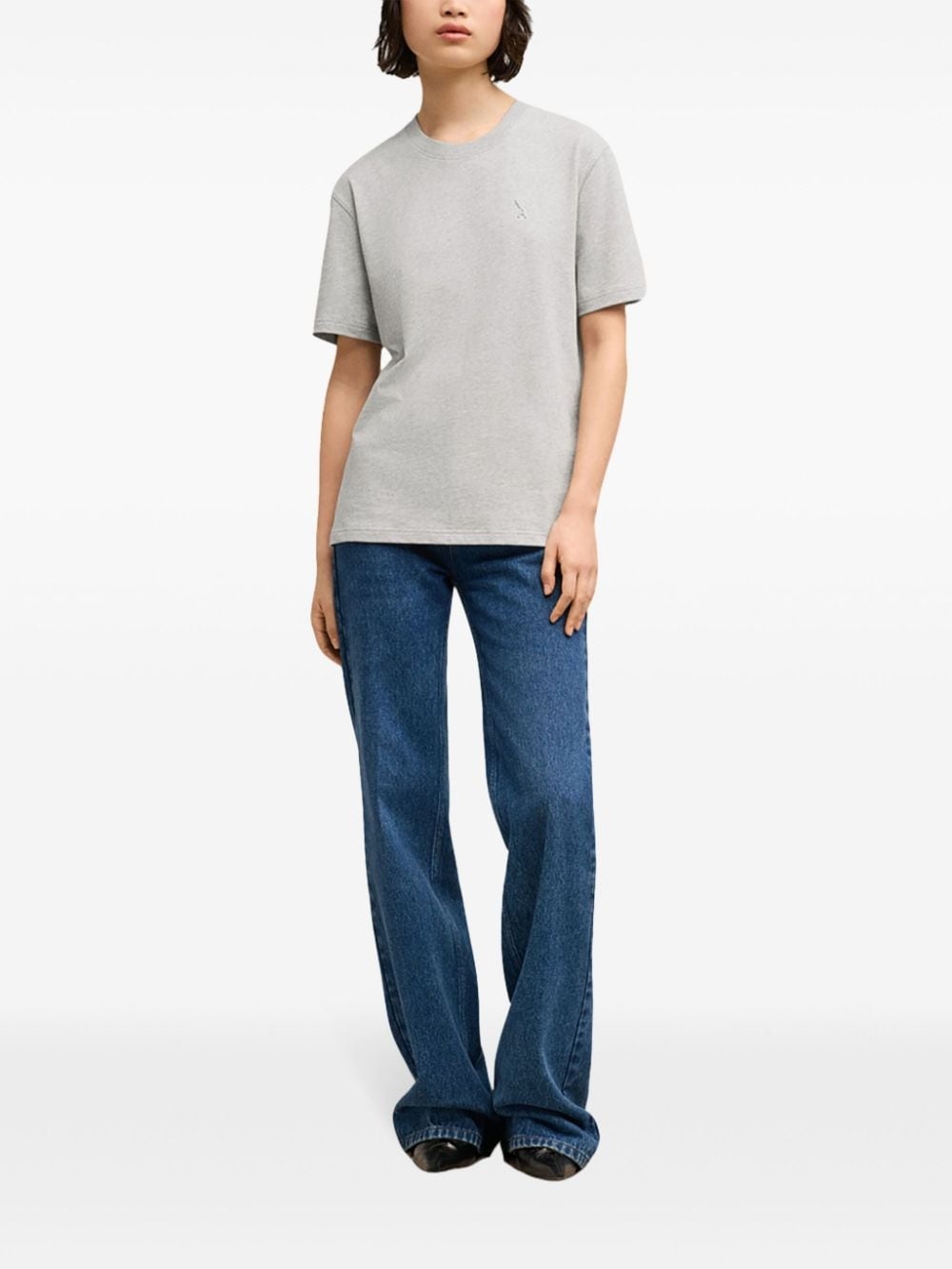 embroidered logo ribbed neck t-shirt - 3
