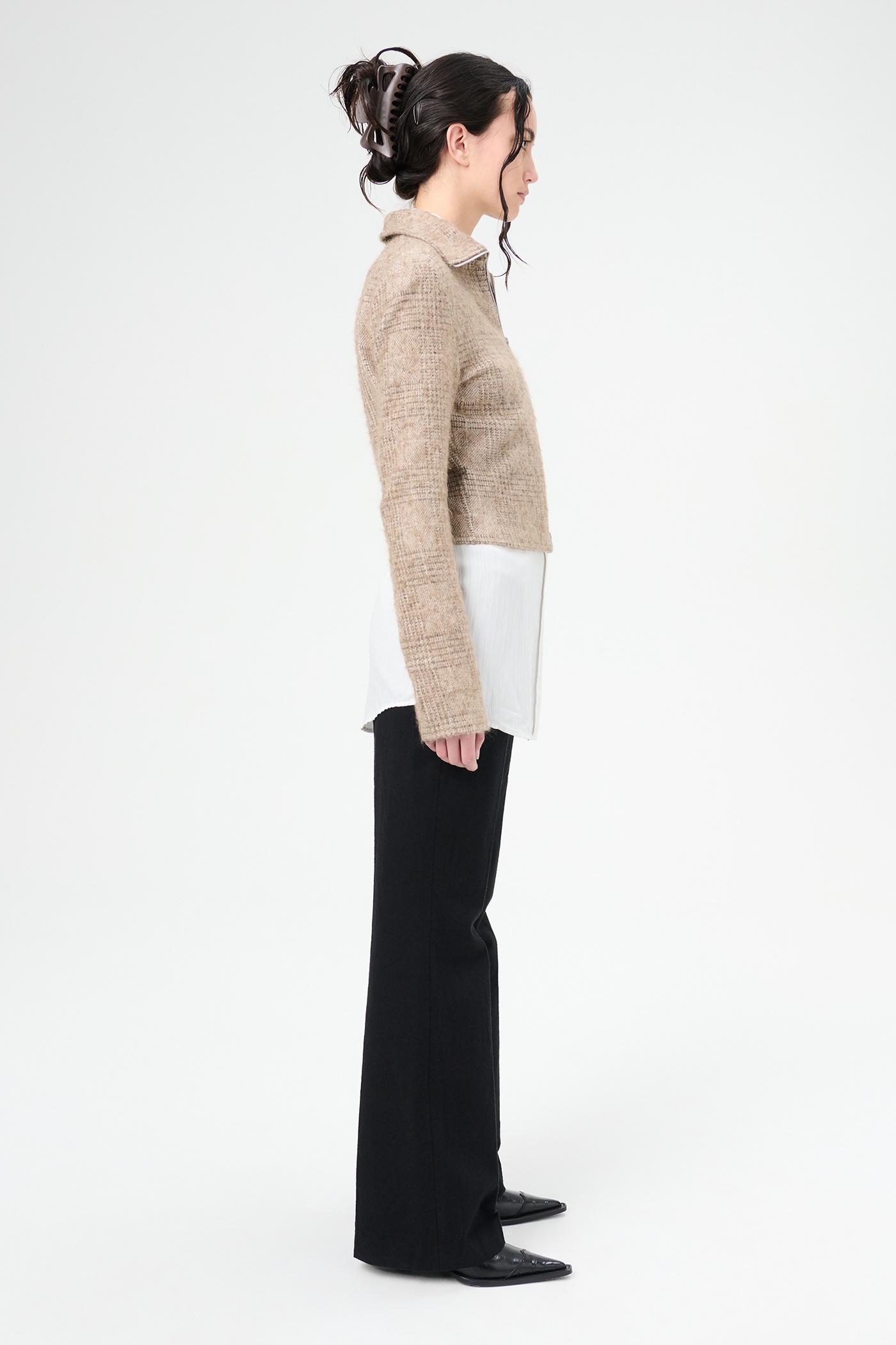 Slim Zip Longsleeve Beige Hound Check - 5