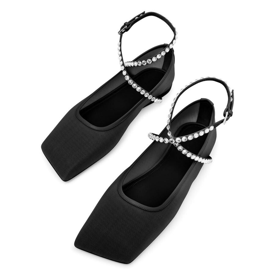 Amina Muaddi Ladies Mesh Black / White Ane Crystal Mesh Flats - 4
