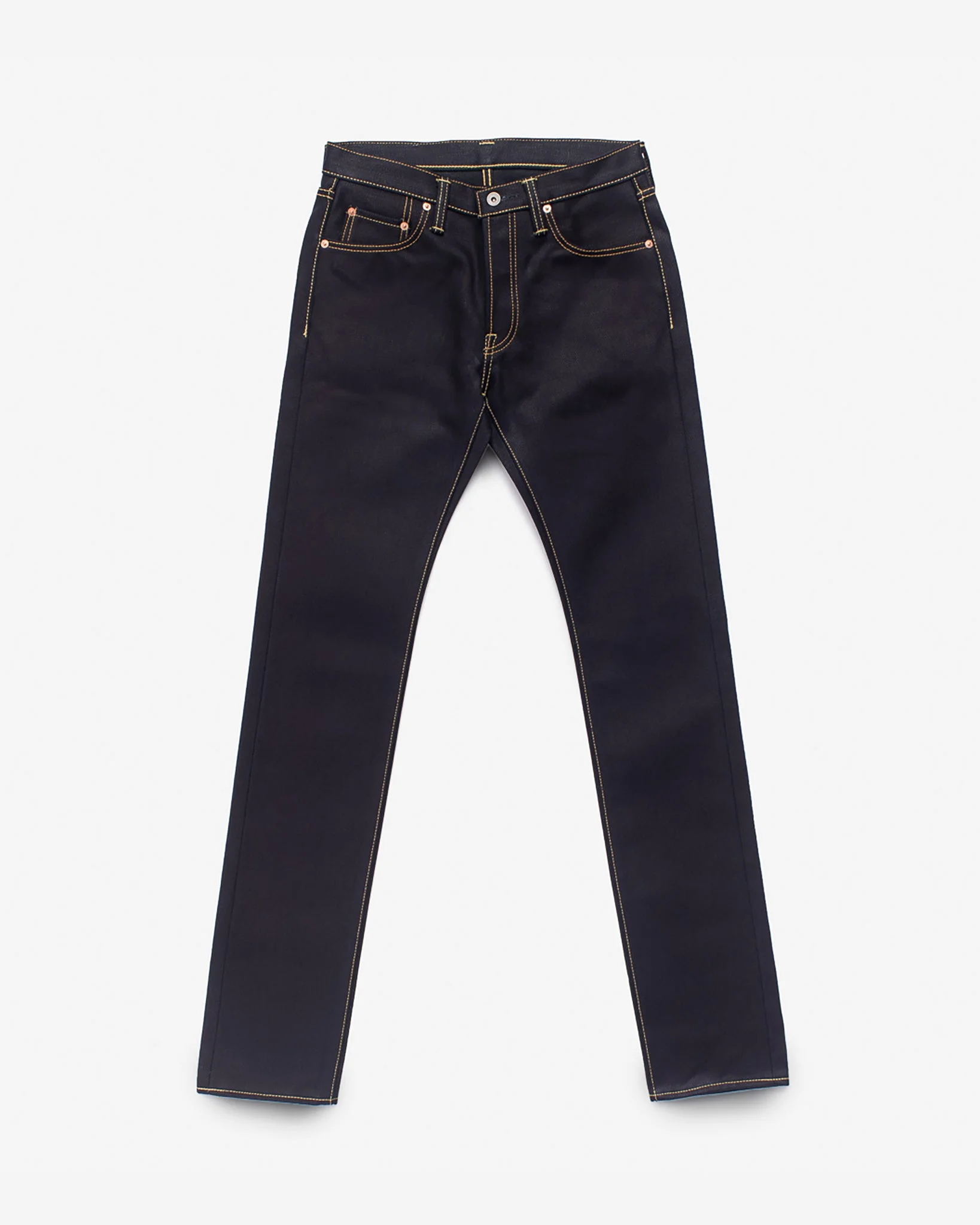 IH-777-XHSIB 25OZ SELVEDGE DENIM SLIM TAPERED CUT JEANS - INDIGO/BLACK - 1