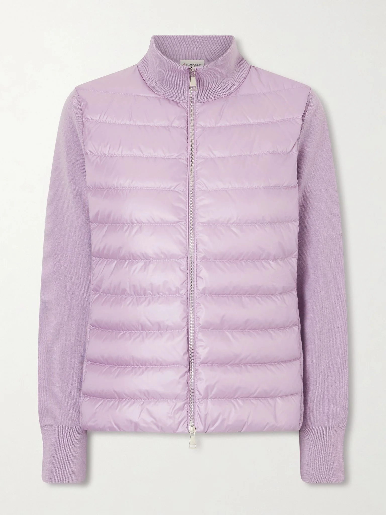 Appliquéd wool and quilted shell down cardigan Lilac - 1