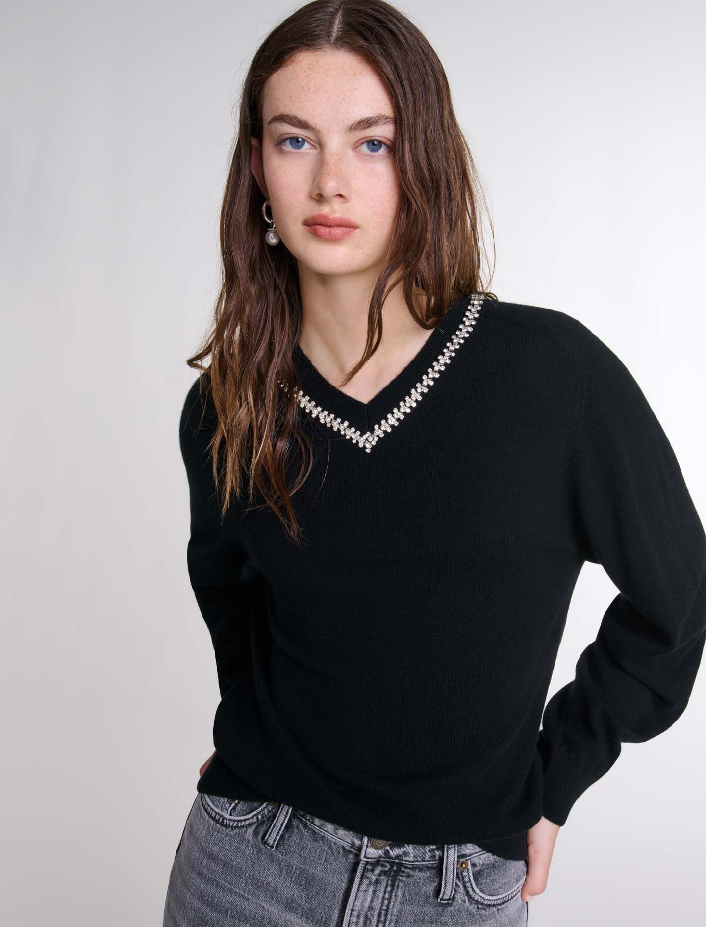 Knit jumper with rhinestone neck - 7