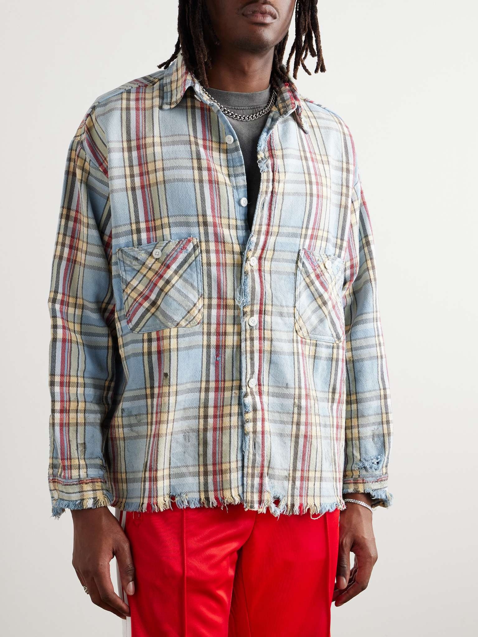 SAINTMxxxxx × LASTMAN FLANNEL SHIRT SAINT M×××××× + LASTMAN Distressed Checked Cotton-Flannel