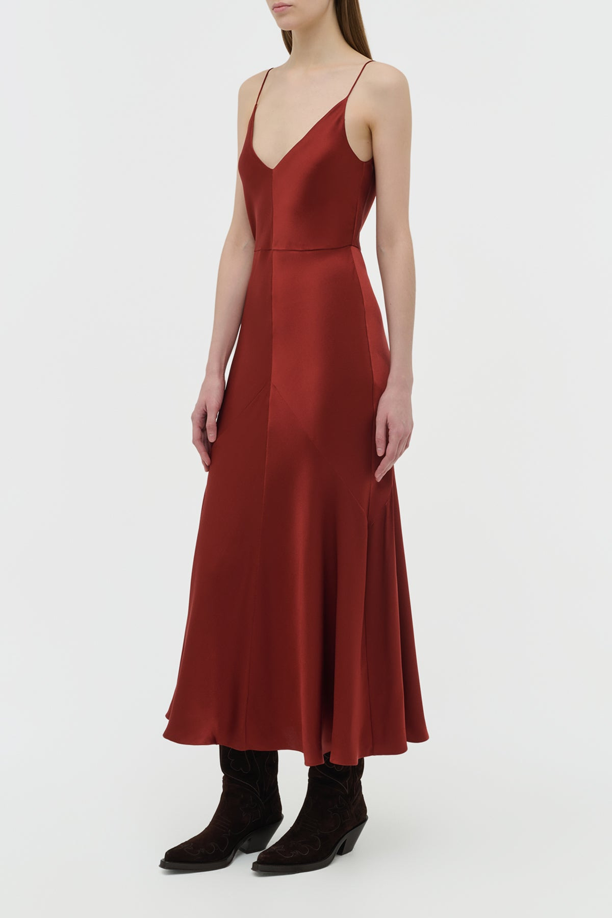 Brigita Dress in Burnt Sienna Double Satin - 3